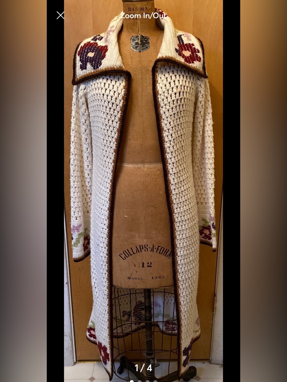 Moda International Cream Crochet Open Cardigan with Brown floral border